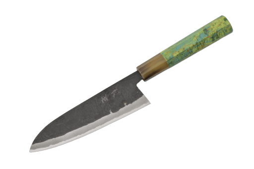 Shinka AO2 Kurouchi Stab Birch & Horn Custom Santoku 165mm - Kakushin