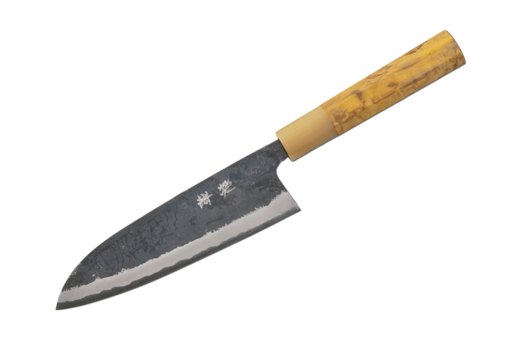 Shinka AO2 Kurouchi Yellow & Horn Custom Santoku 165mm