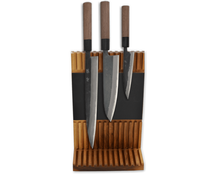 Walnut & Leather Grooved Magnet Knife Rack - Kakushin